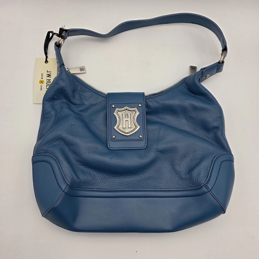 NEW JW Hulme Crest Heritage Blue Pebbled Leather Tote Purse Shoulder Hand Bag